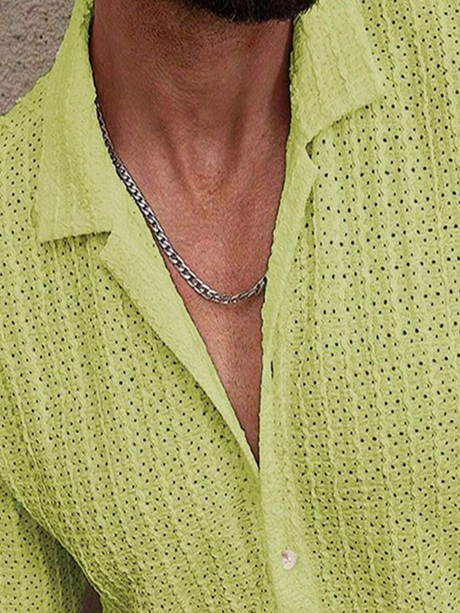Shirt Shop Textured Mesh Cuban Collar Short Sleeve Shirt – Ralven