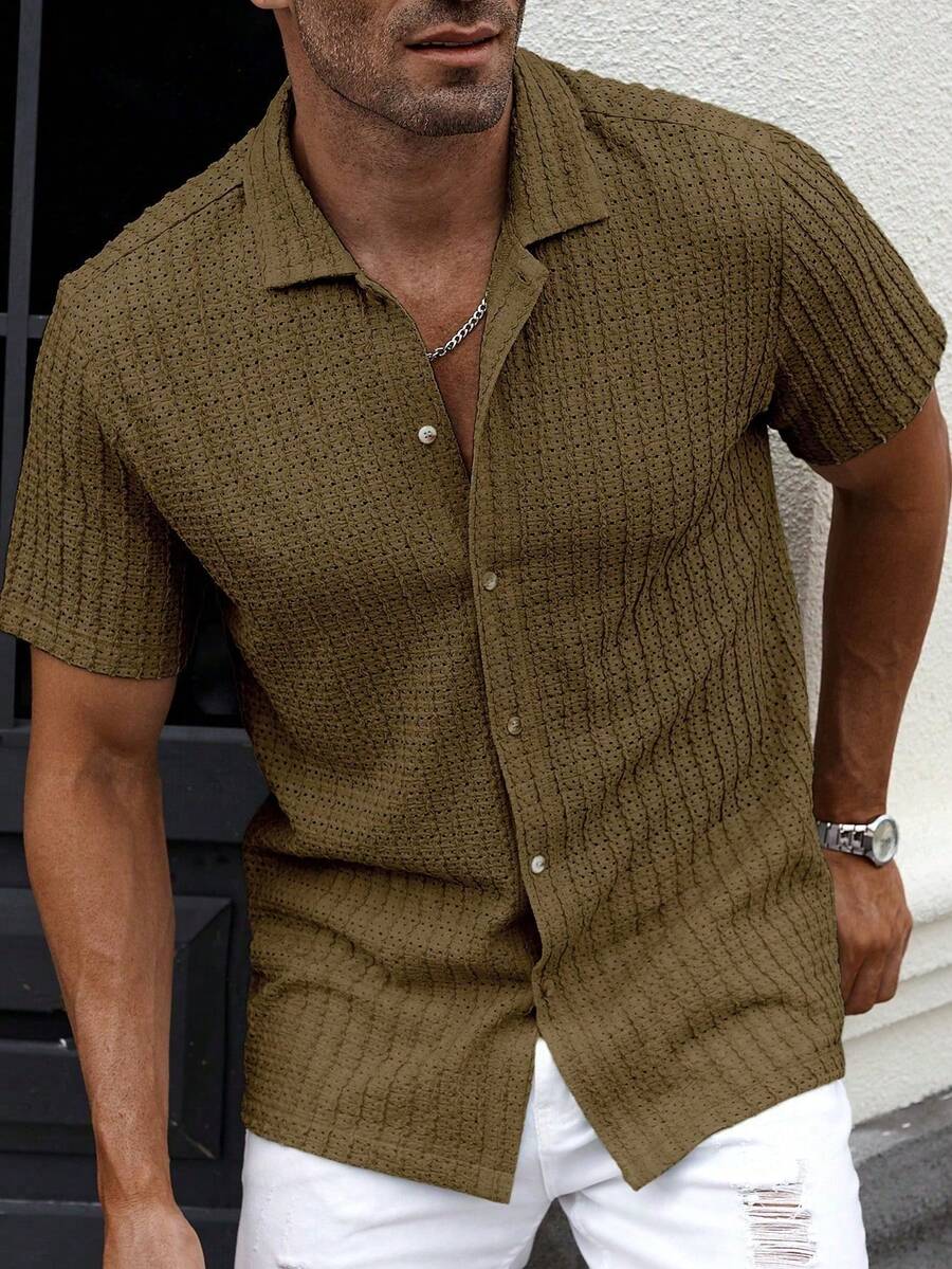 Shirt Shop Textured Mesh Cuban Collar Short Sleeve Shirt – Ralven