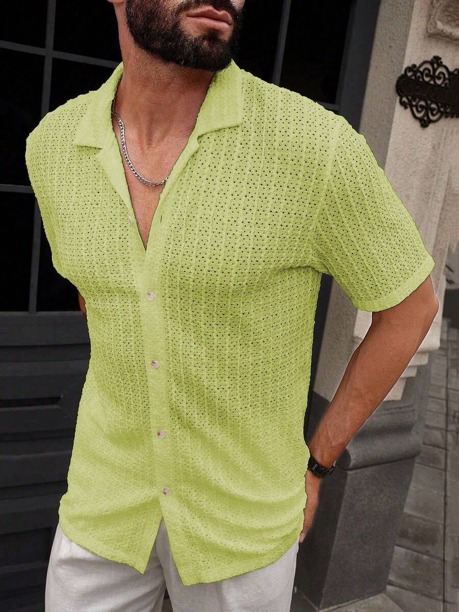 Shirt Shop Textured Mesh Cuban Collar Short Sleeve Shirt – Ralven