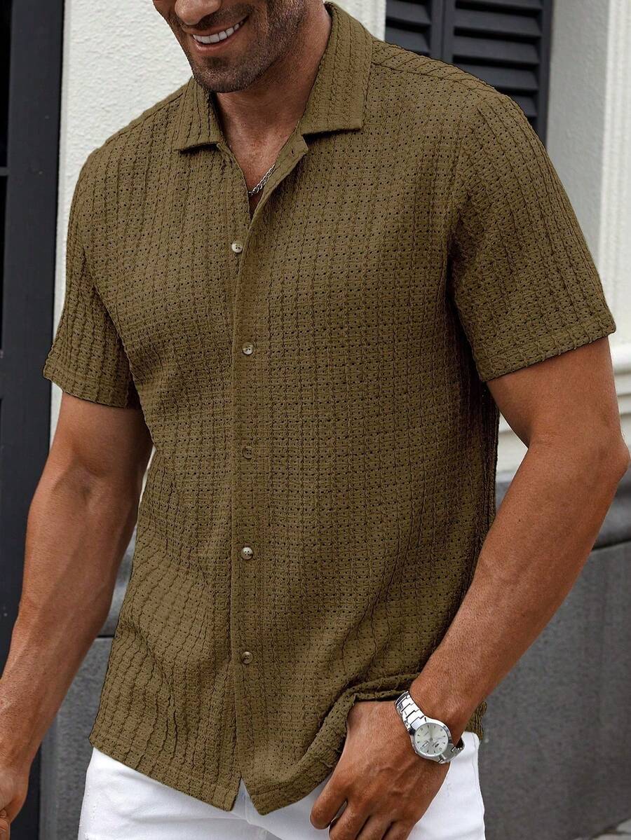 Shirt Shop Textured Mesh Cuban Collar Short Sleeve Shirt – Ralven