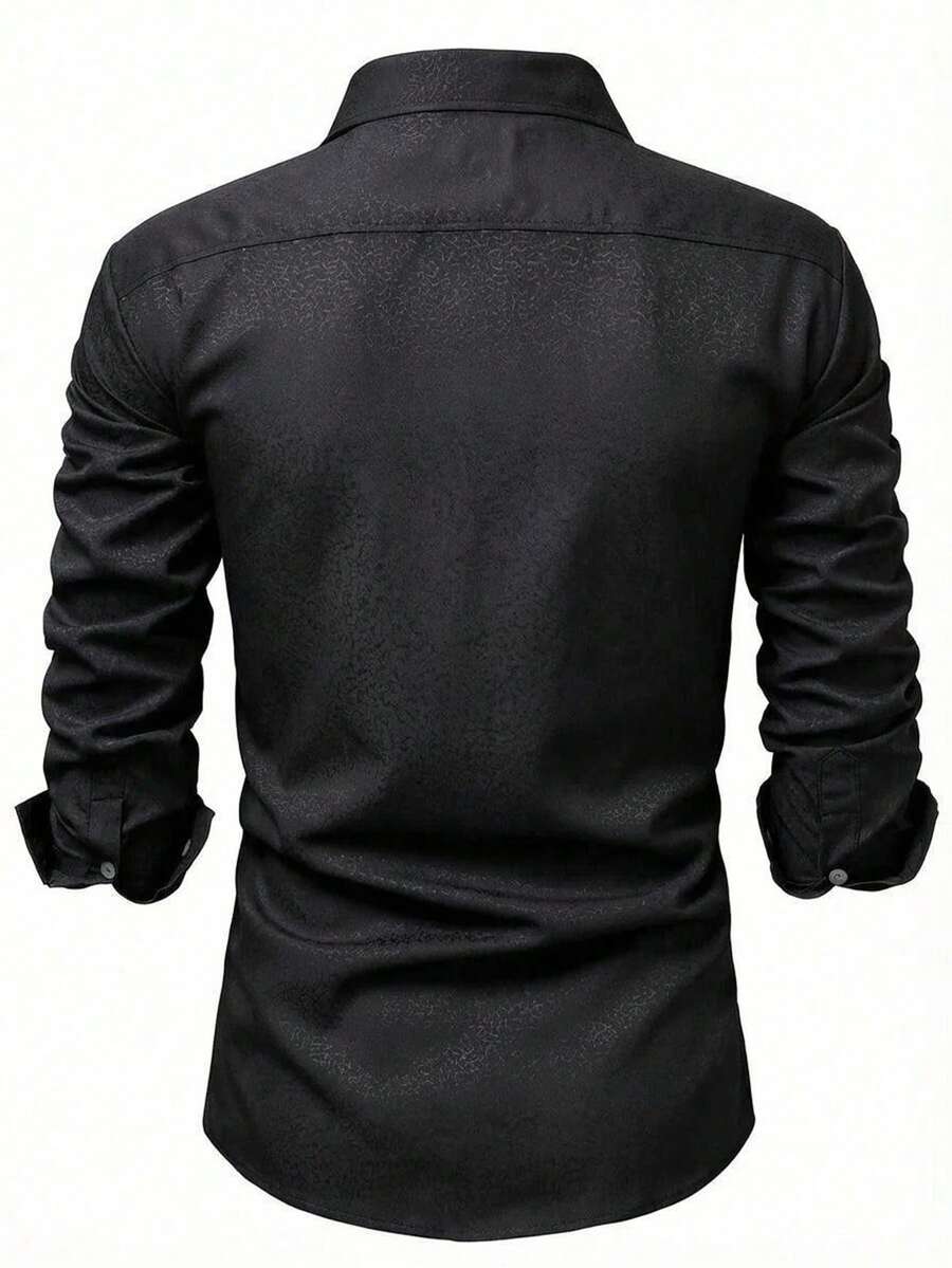 Shirt Shop Stand Collar Button-Up Long Sleeve Polyester Stretch – Marvo