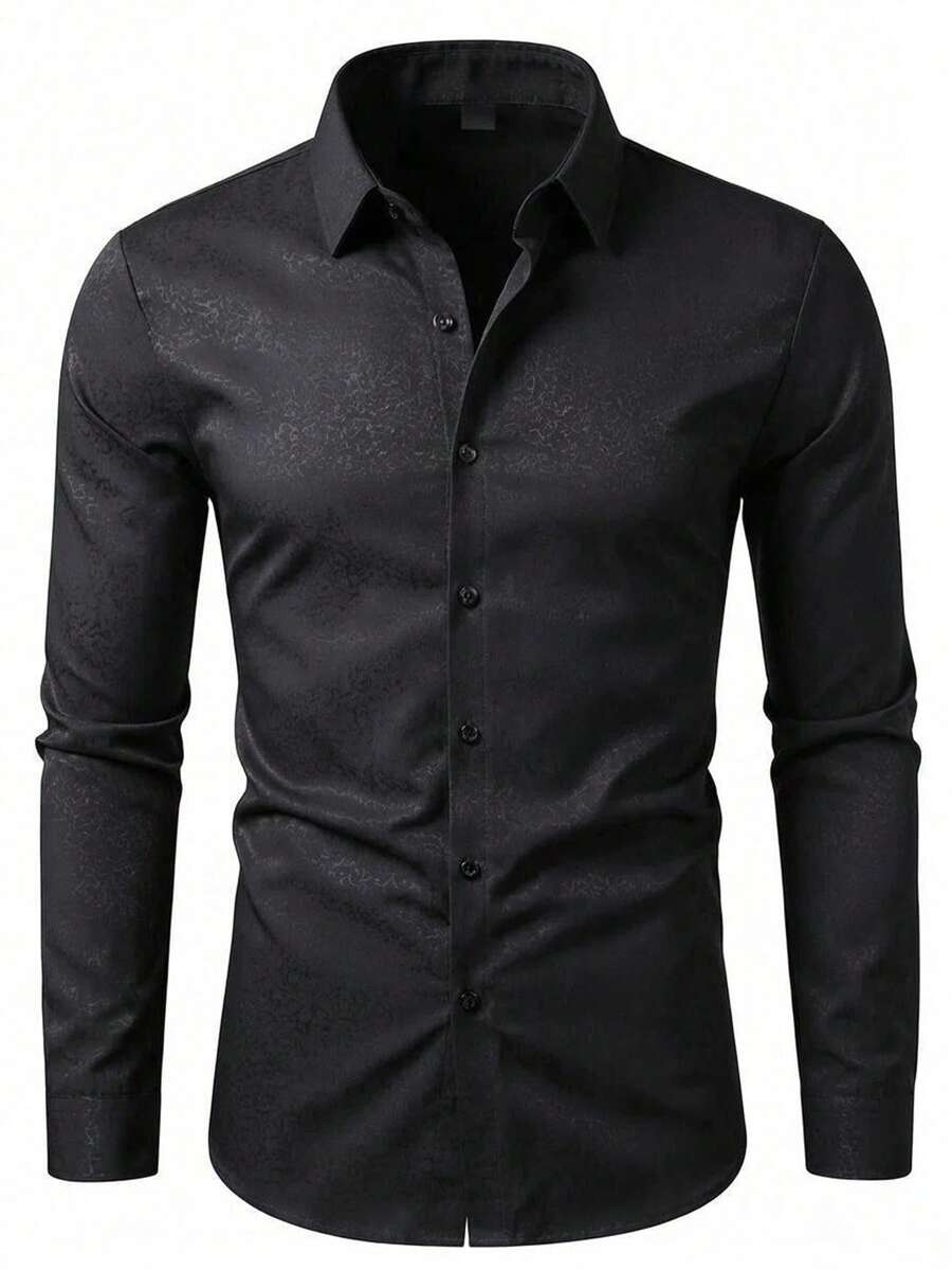 Shirt Shop Stand Collar Button-Up Long Sleeve Polyester Stretch – Marvo