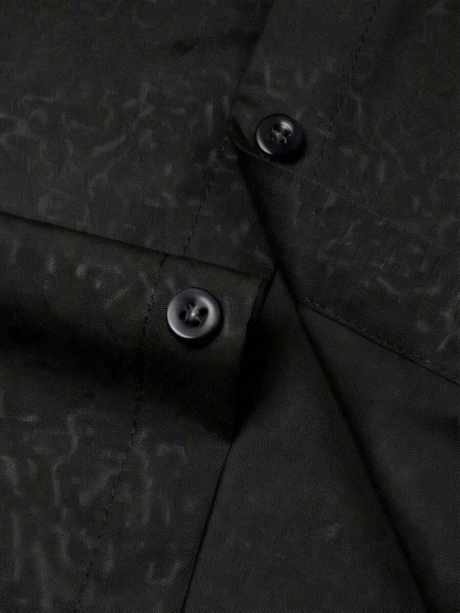 Shirt Shop Stand Collar Button-Up Long Sleeve Polyester Stretch – Marvo