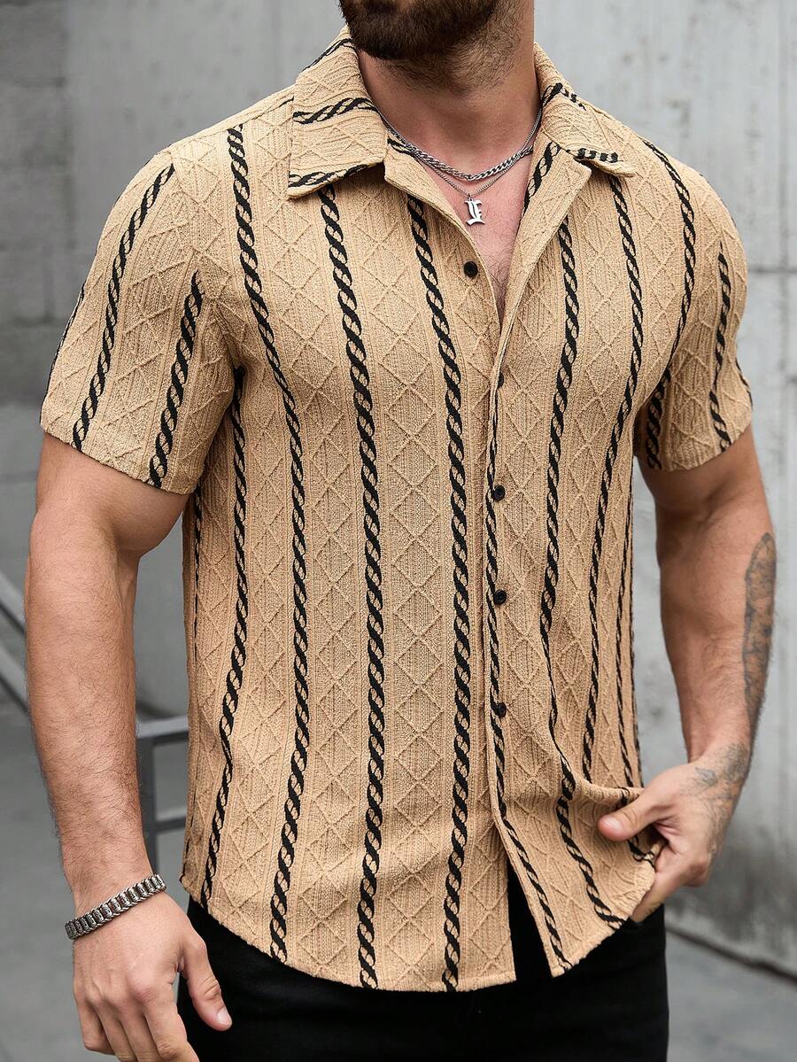 Mens Short Sleeve Shirt Solid Color Single-Breasted Casual – Vanto