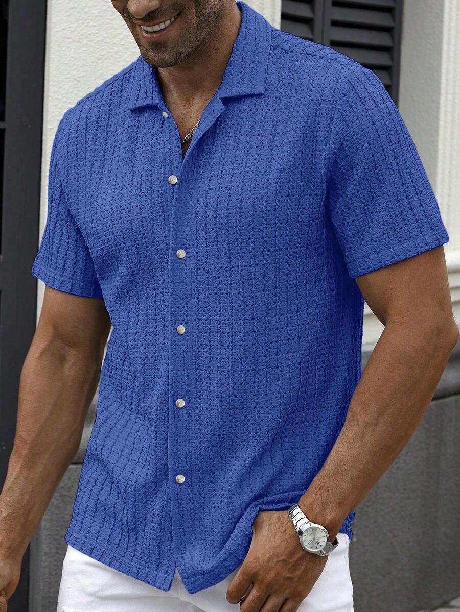 Shirt Shop Textured Mesh Cuban Collar Short Sleeve Shirt – Ralven