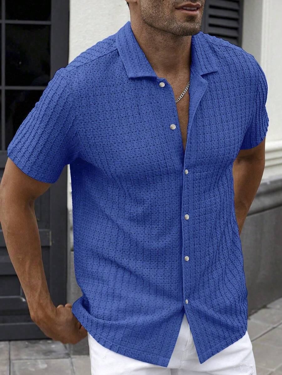 Shirt Shop Textured Mesh Cuban Collar Short Sleeve Shirt – Ralven