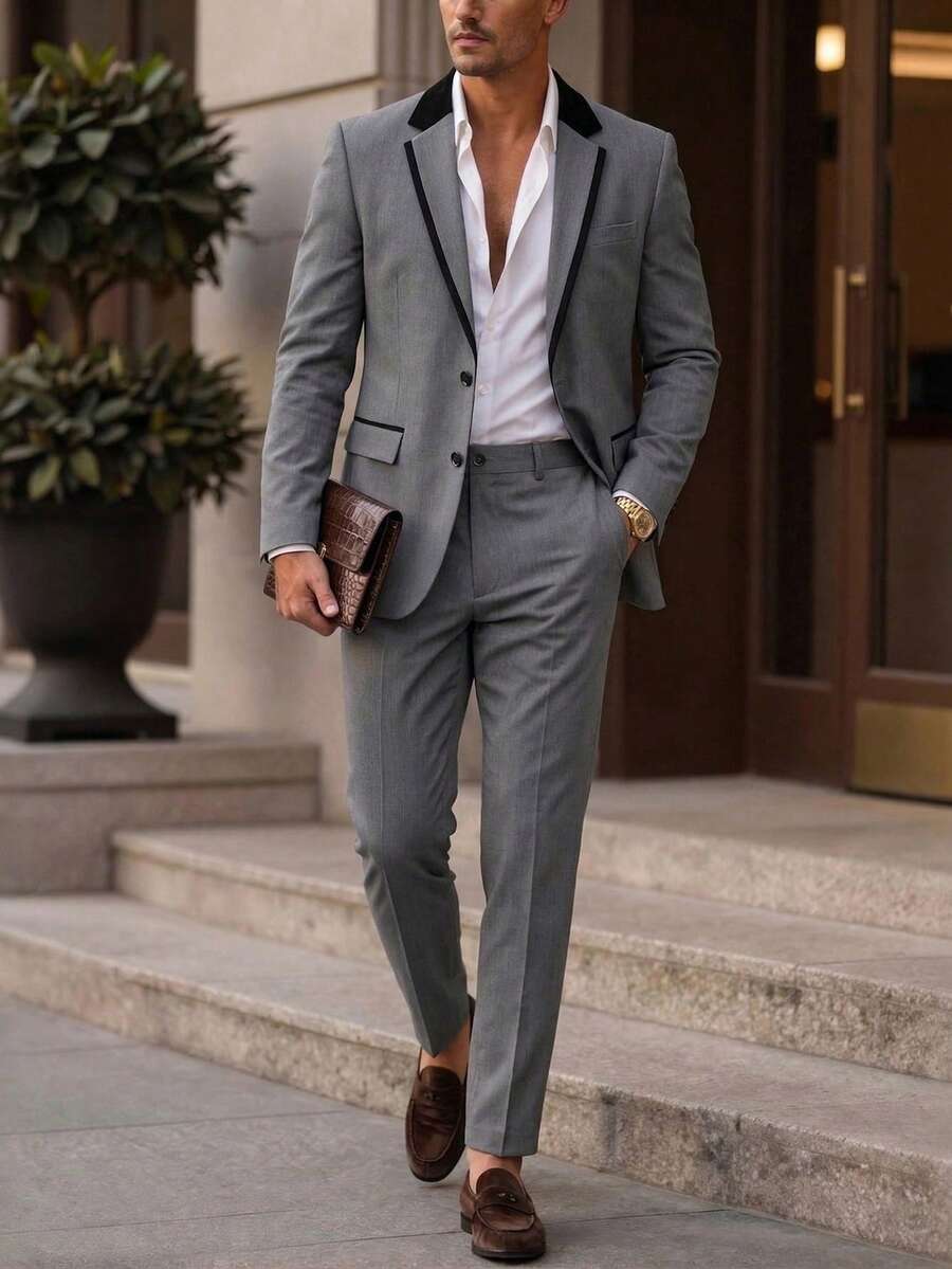 Mens Trouser Suit Shawl Collar Blazer Two-Piece Set – Vandro