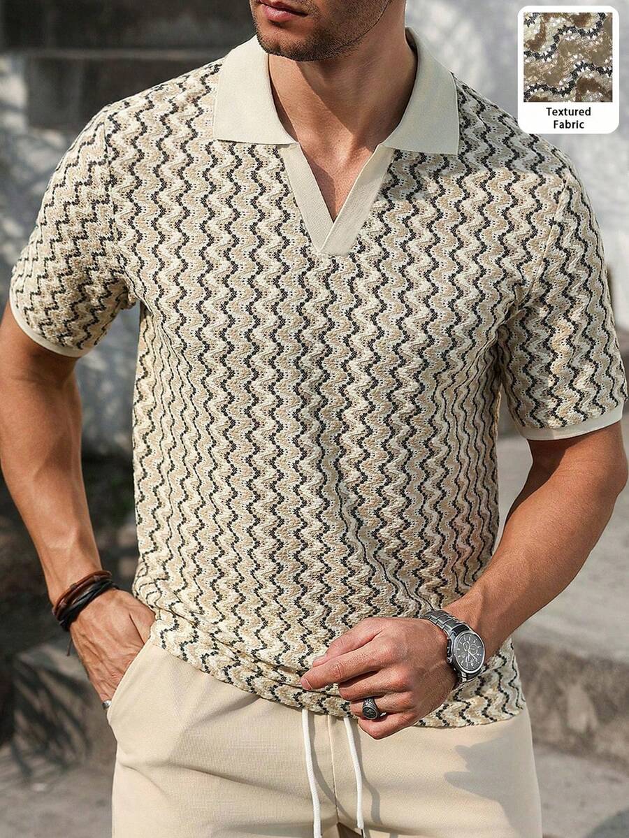 Mens Polo Shirt Geometric Jacquard Knit Short Sleeve – Valron