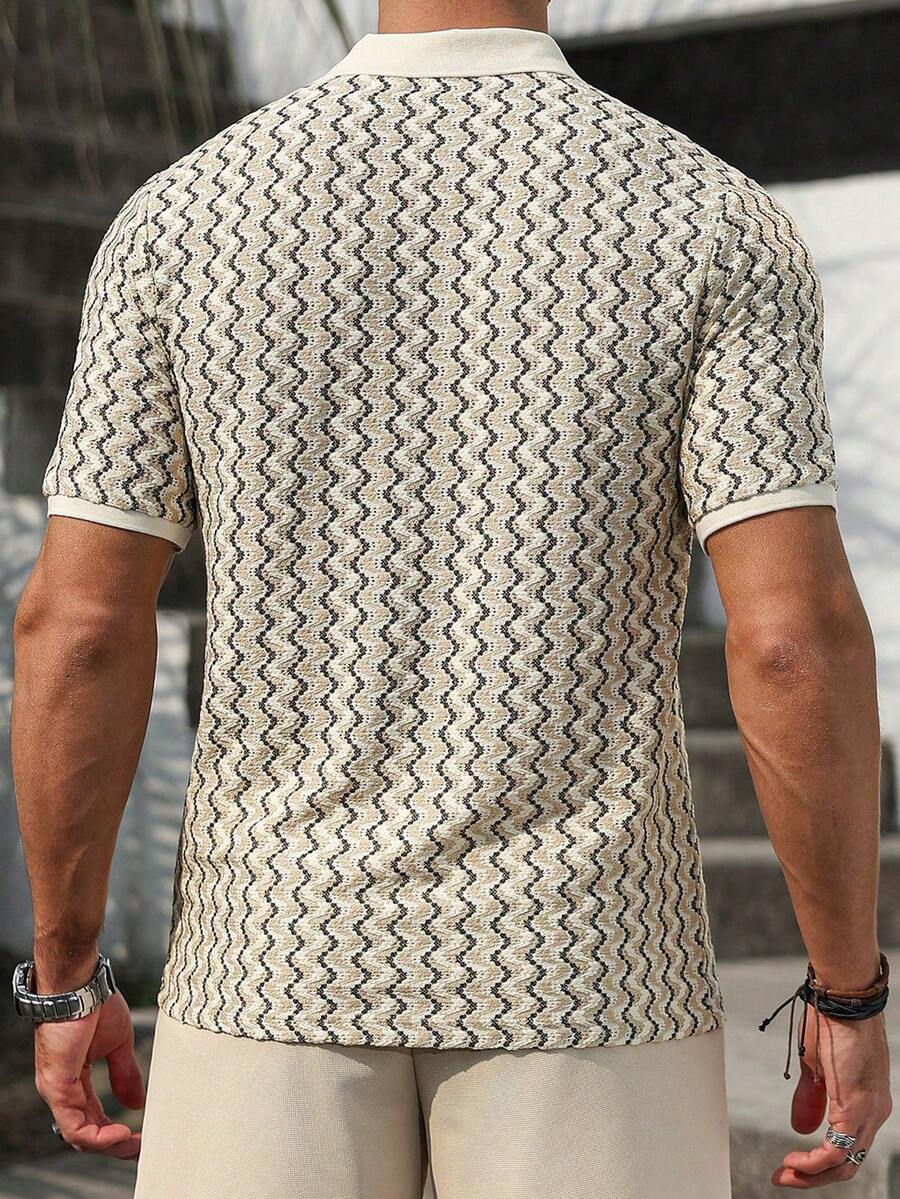 Mens Polo Shirt Geometric Jacquard Knit Short Sleeve – Valron
