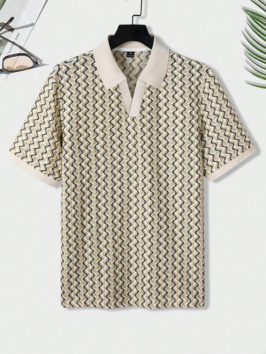 Mens Polo Shirt Geometric Jacquard Knit Short Sleeve – Valron
