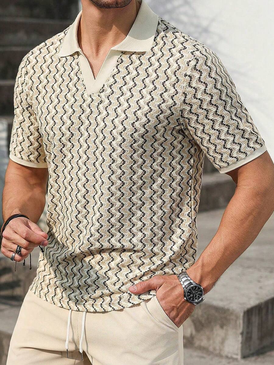 Mens Polo Shirt Geometric Jacquard Knit Short Sleeve – Valron