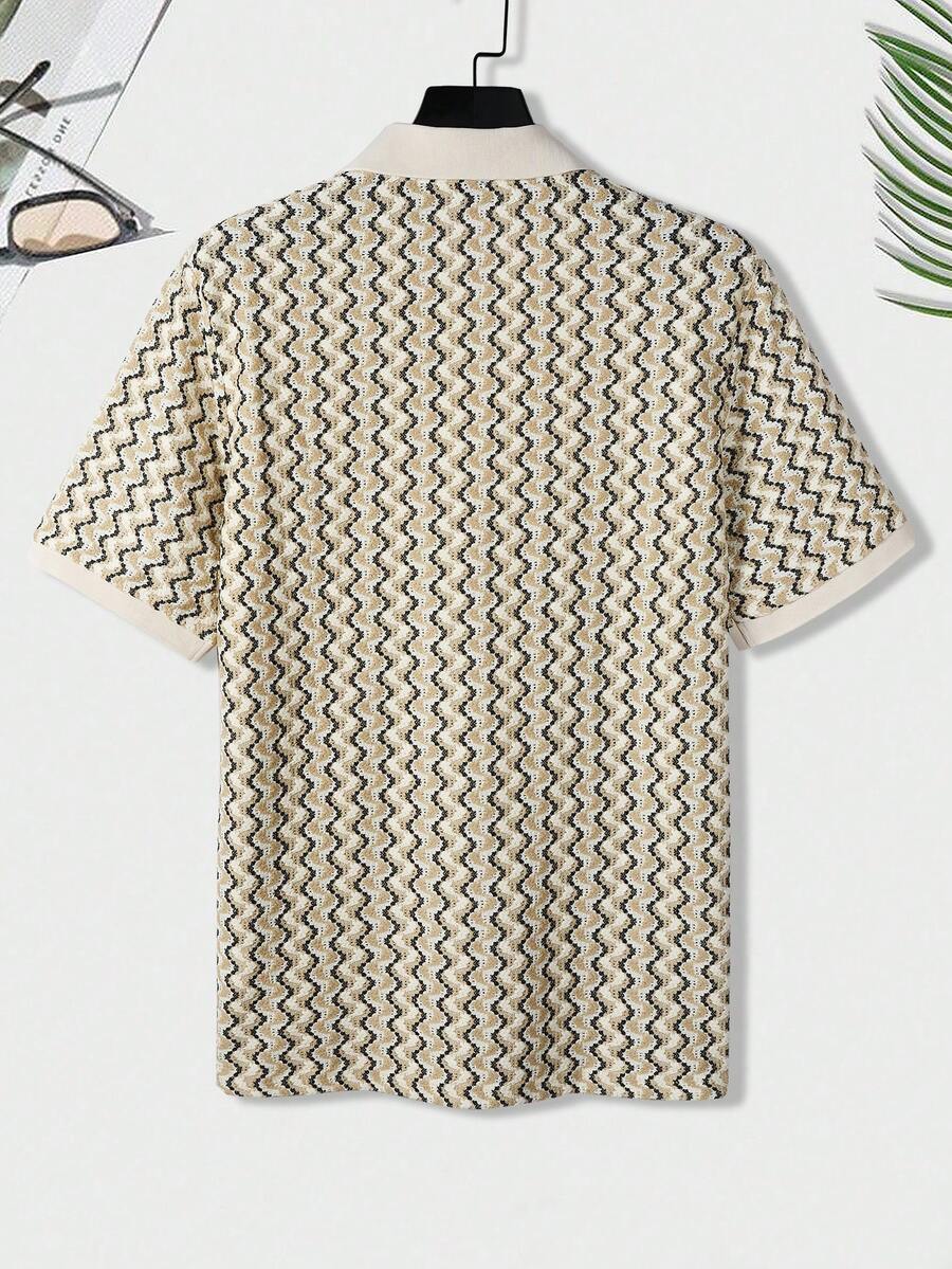 Mens Polo Shirt Geometric Jacquard Knit Short Sleeve – Valron