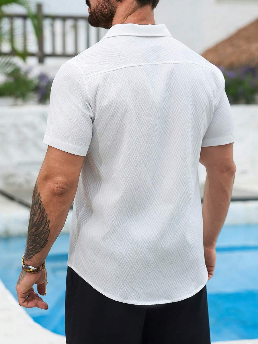 Mens Short Sleeve Shirt Solid Color Single-Breasted Casual – Vanto