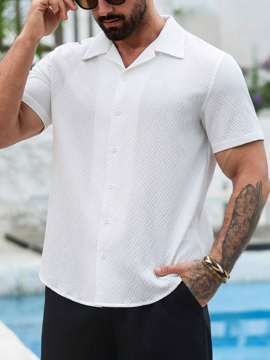 Mens Short Sleeve Shirt Solid Color Single-Breasted Casual – Vanto