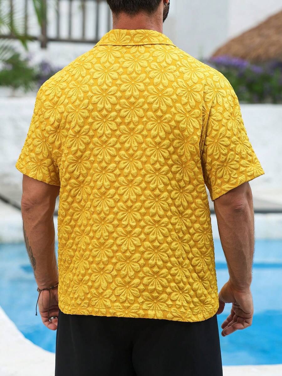 Mens Short Sleeve Crochet Shirt Jacquard Stripe Loose Fit – Darco