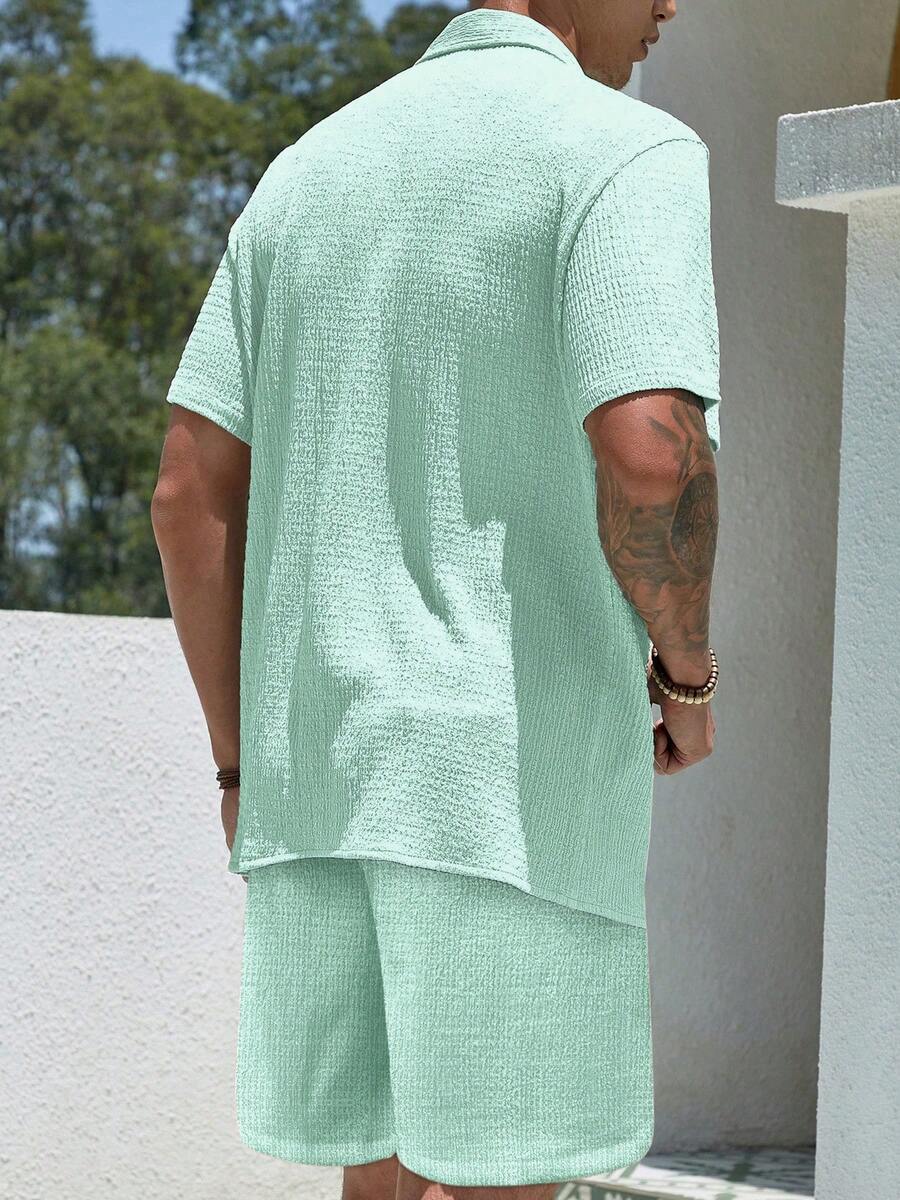 Mens Pant and Shirt Set Jacquard Short Sleeve Button-Up – Vornel