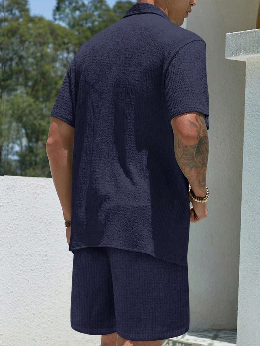 Mens Pant and Shirt Set Jacquard Short Sleeve Button-Up – Vornel