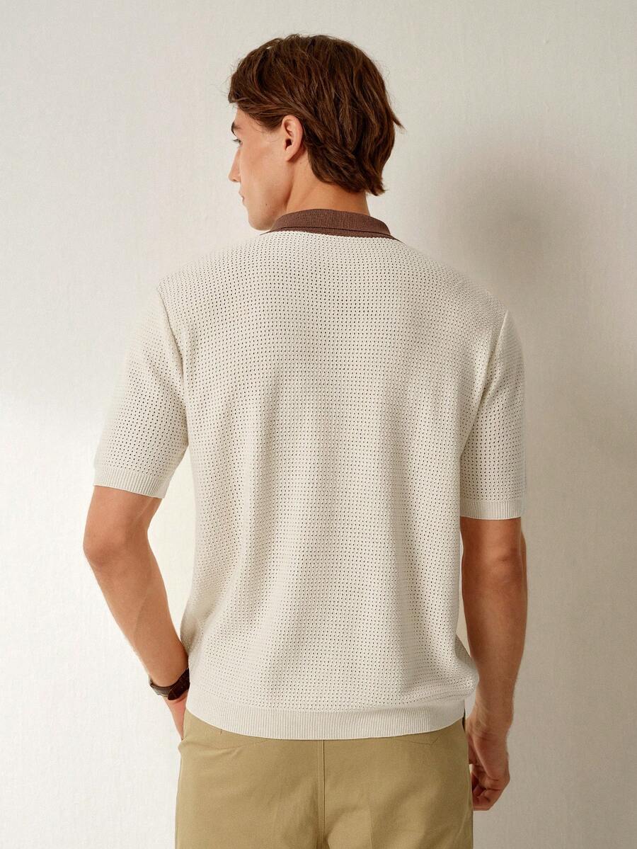 Mens Short Sleeve Crochet Knit Shirt Stripe Button Front – Vanto