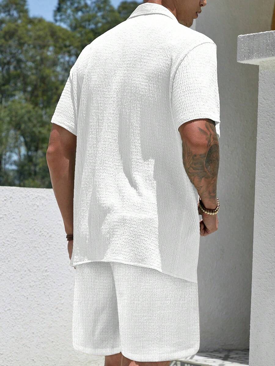 Mens Pant and Shirt Set Jacquard Short Sleeve Button-Up – Vornel