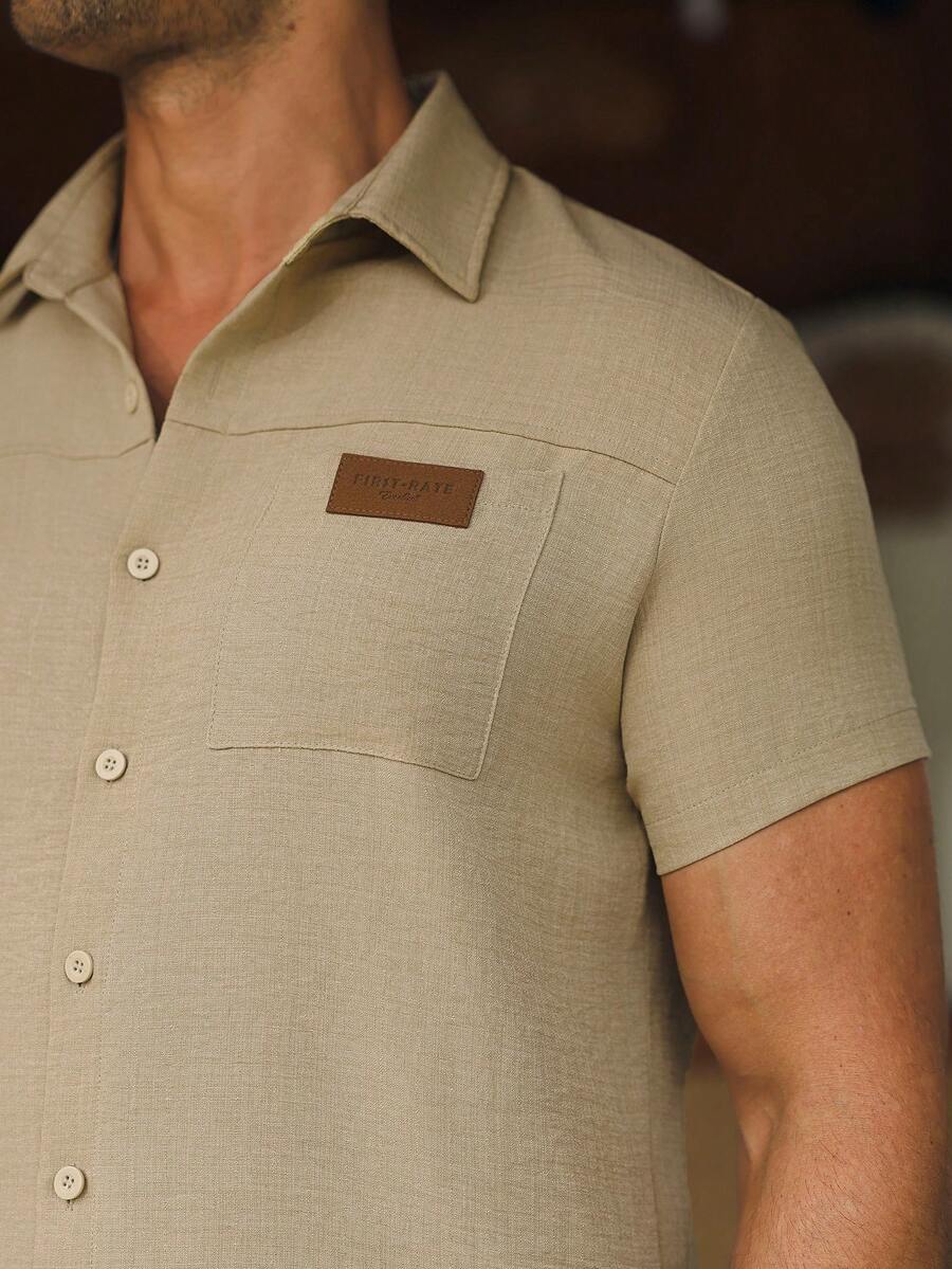 Mens Short Sleeve Button-Down Shirt Polyester Blend Regular Fit – Faldon