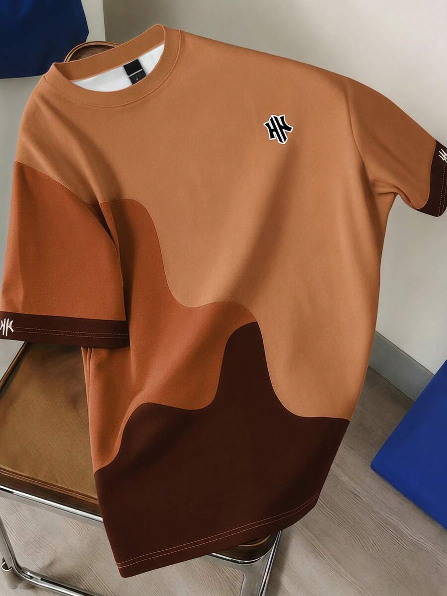 Mens T-Shirt Color Block Drop Shoulder Casual Summer Tee – Valden
