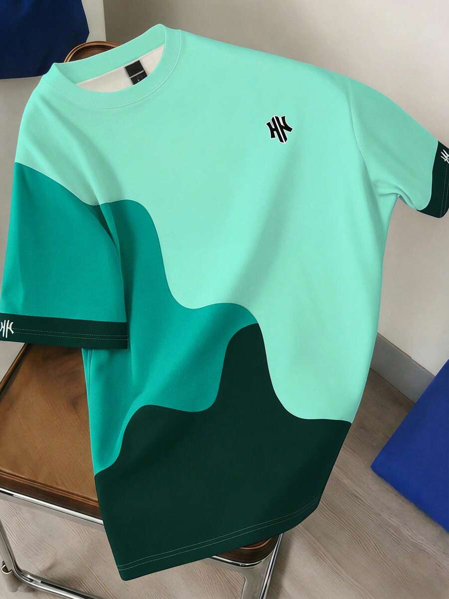 Mens T-Shirt Color Block Drop Shoulder Casual Summer Tee – Valden