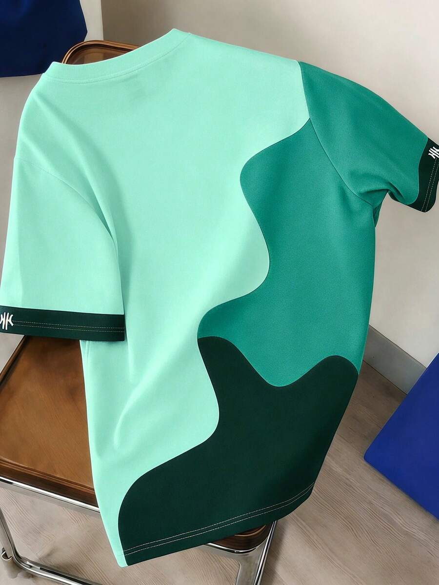 Mens T-Shirt Color Block Drop Shoulder Casual Summer Tee – Valden