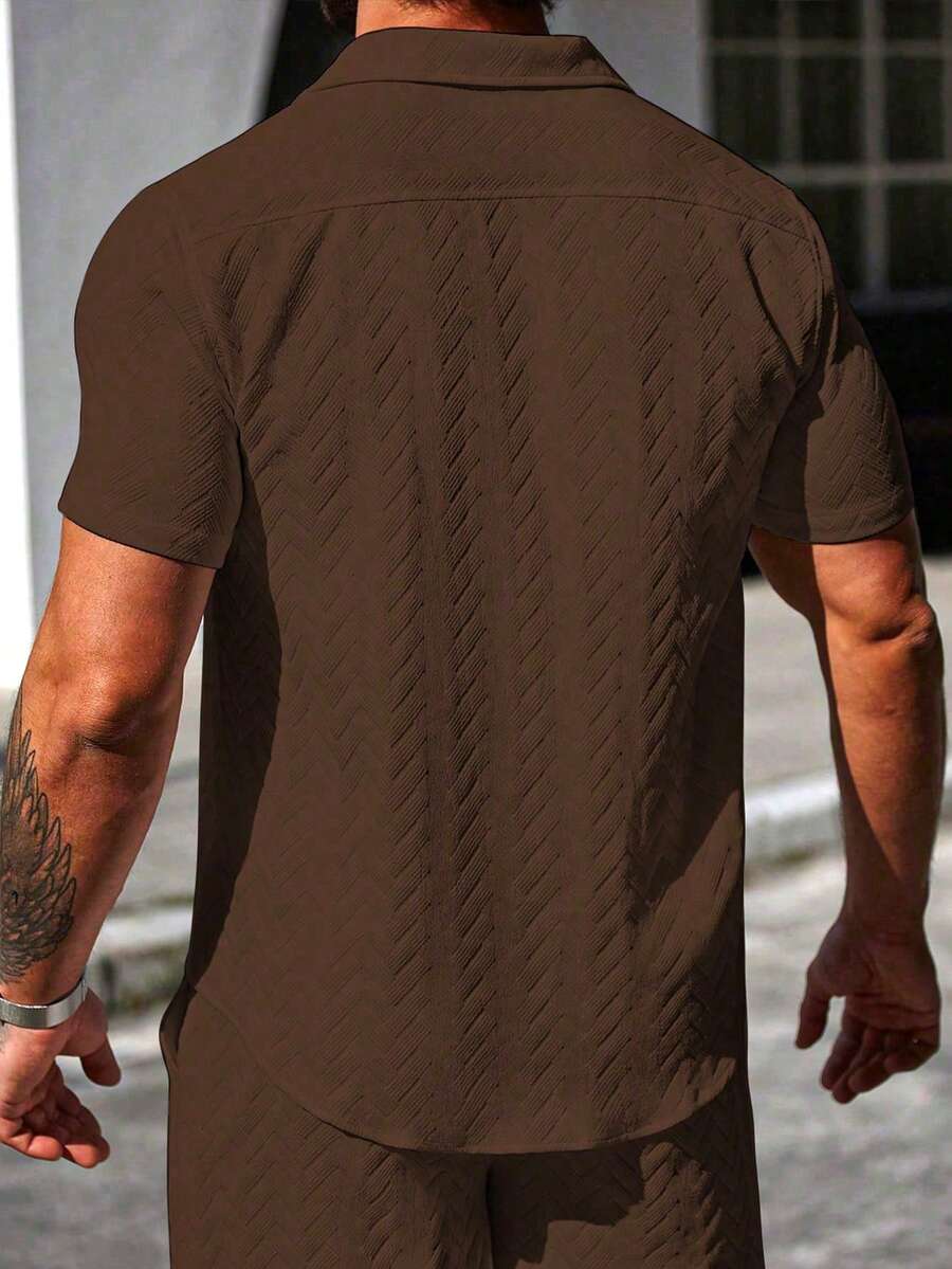 Mens Short Sleeve Shirt Solid Color Single-Breasted Casual – Vanto