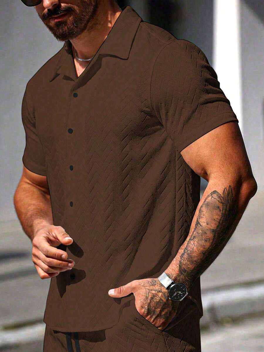 Mens Short Sleeve Shirt Solid Color Single-Breasted Casual – Vanto