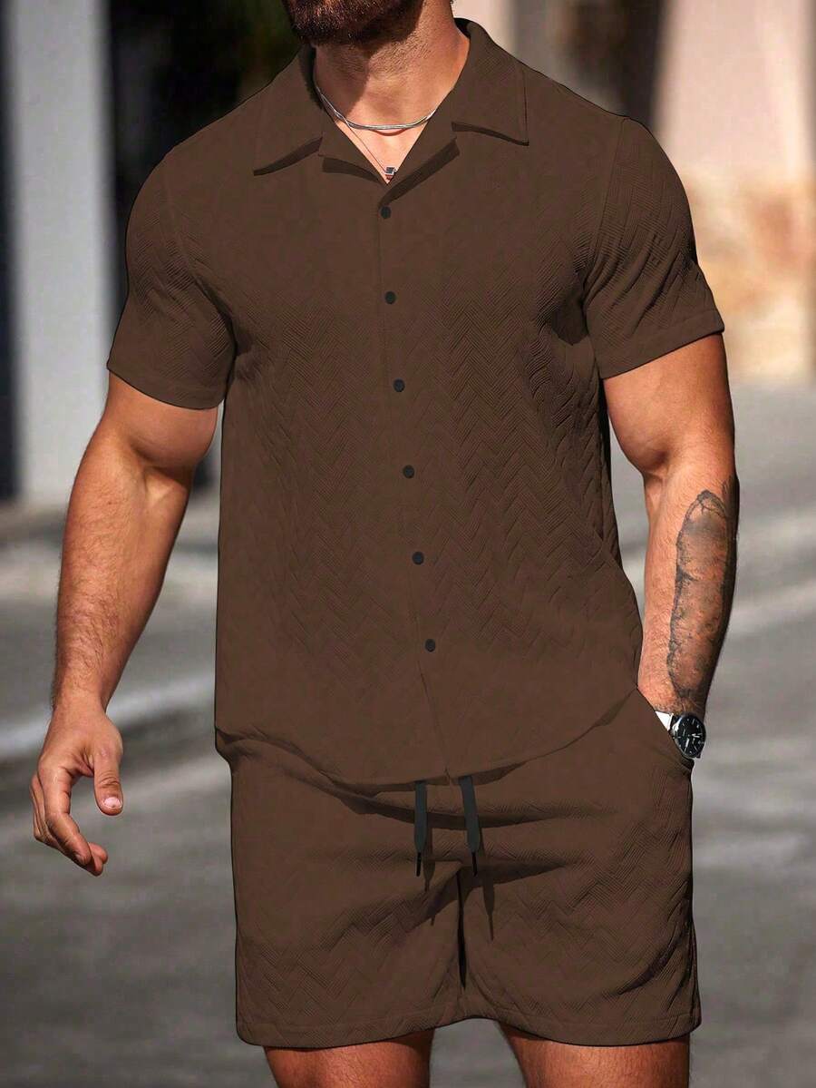 Mens Short Sleeve Shirt Solid Color Single-Breasted Casual – Vanto