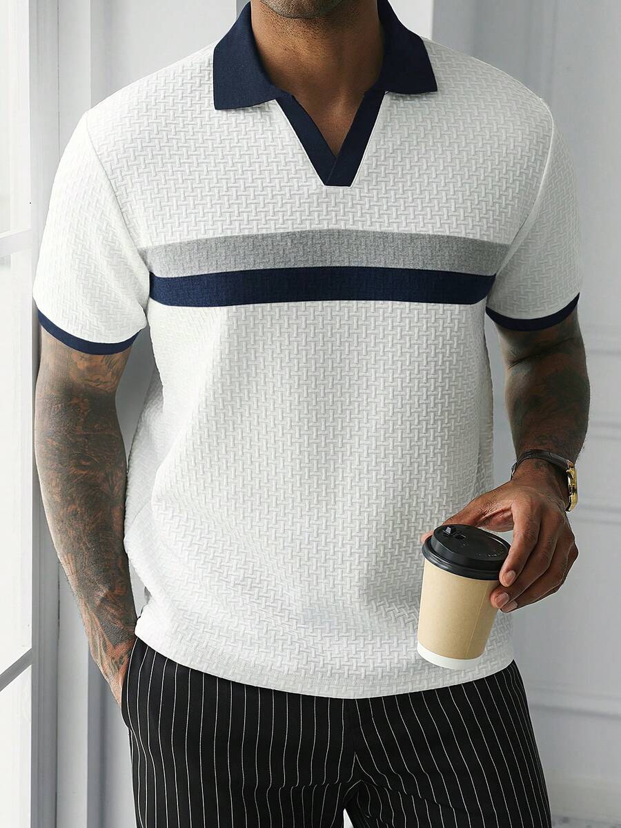 Mens Polo Shirt Geometric Jacquard Knit Short Sleeve – Valron