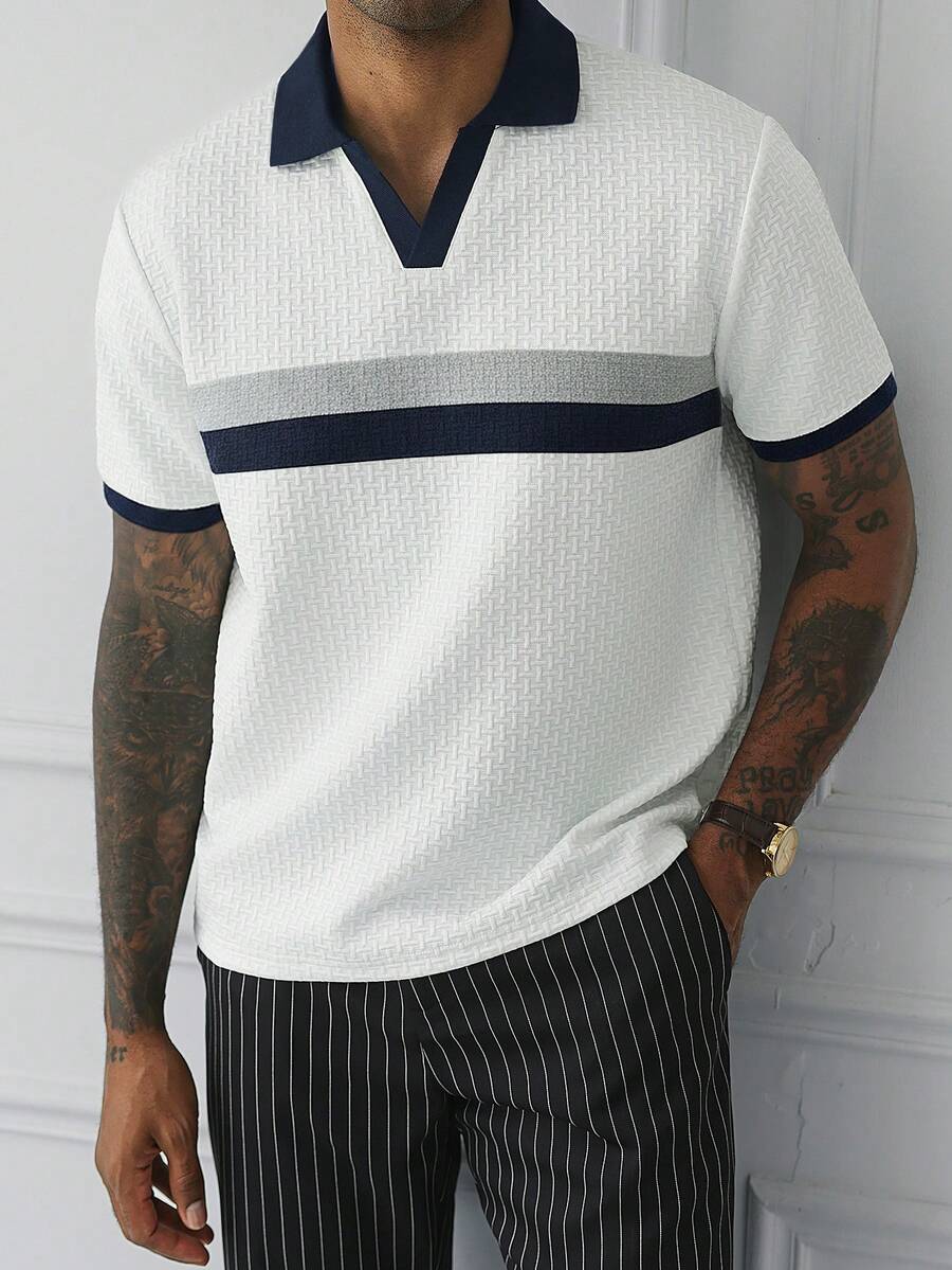 Mens Polo Shirt Geometric Jacquard Knit Short Sleeve – Valron