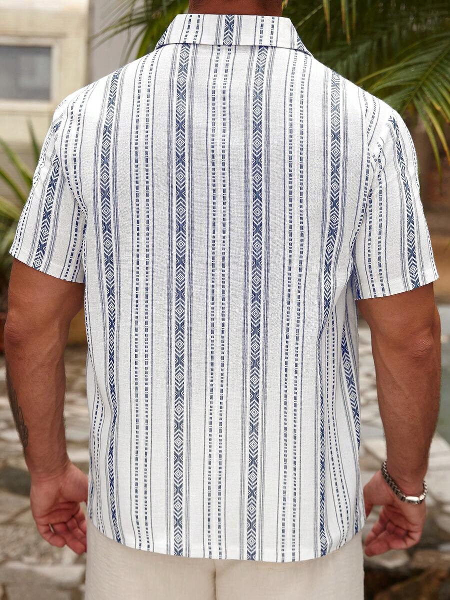 Mens Short Sleeve Button-Down Shirt Polyester Blend Regular Fit – Faldon