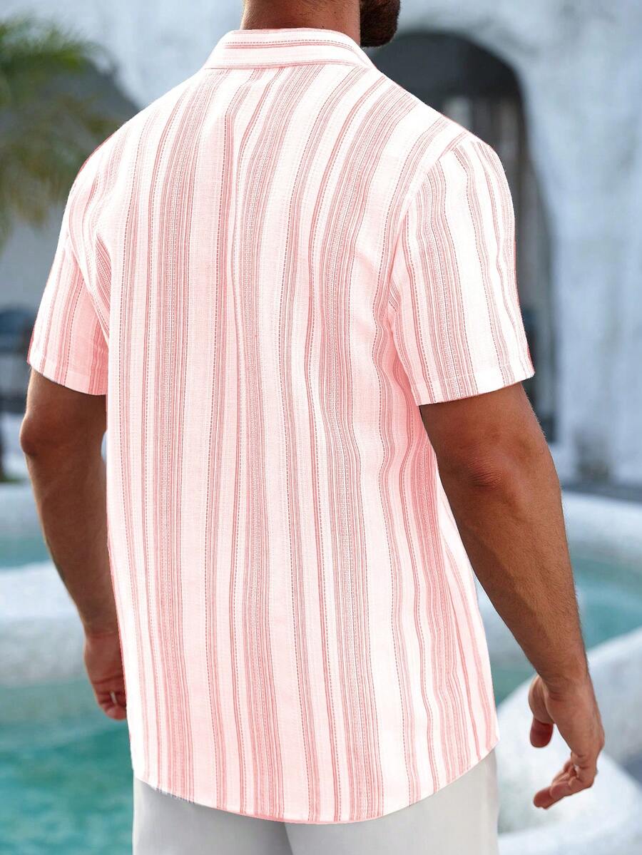 Mens Short Sleeve Button-Down Shirt Polyester Blend Regular Fit – Faldon
