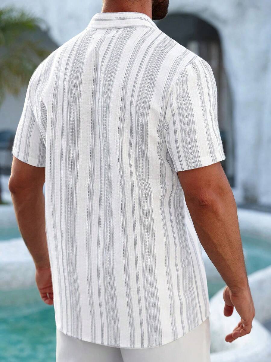 Mens Short Sleeve Button-Down Shirt Polyester Blend Regular Fit – Faldon