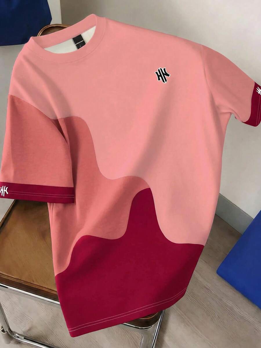 Mens T-Shirt Color Block Drop Shoulder Casual Summer Tee – Valden