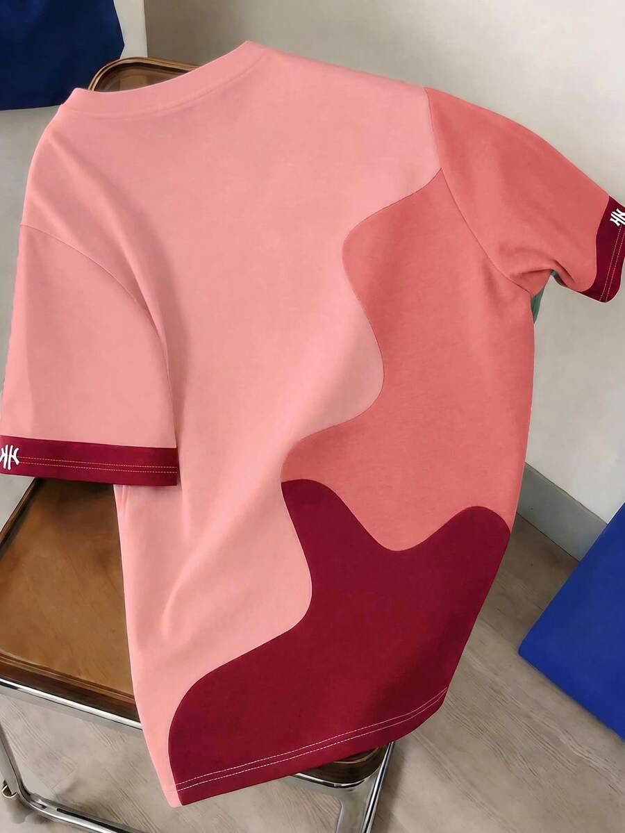 Mens T-Shirt Color Block Drop Shoulder Casual Summer Tee – Valden