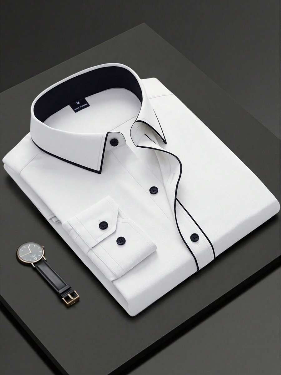 Shirt Shop Stand Collar Button-Up Long Sleeve Polyester Stretch – Marvo