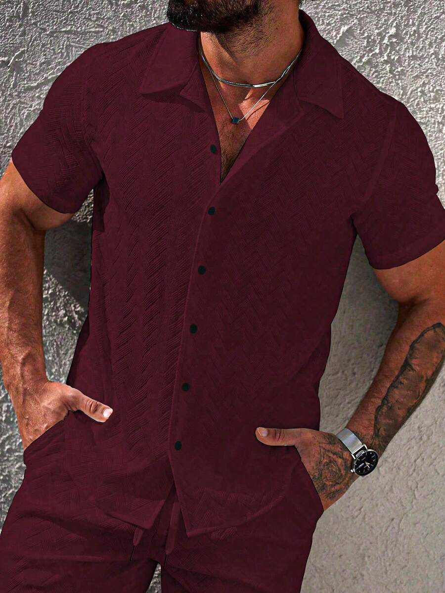 Mens Short Sleeve Shirt Solid Color Single-Breasted Casual – Vanto