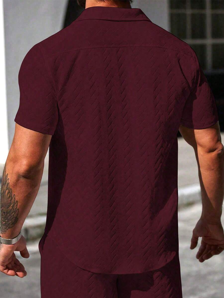 Mens Short Sleeve Shirt Solid Color Single-Breasted Casual – Vanto