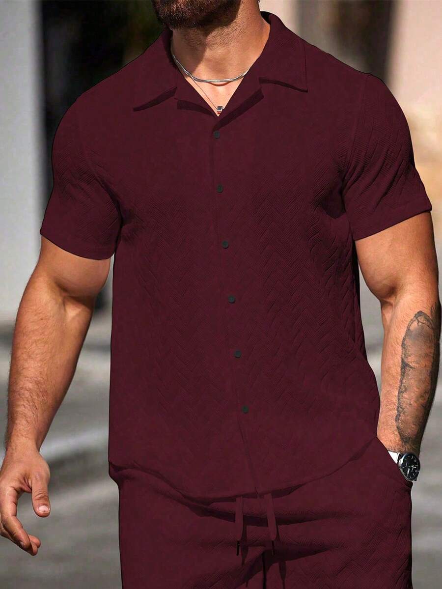 Mens Short Sleeve Shirt Solid Color Single-Breasted Casual – Vanto