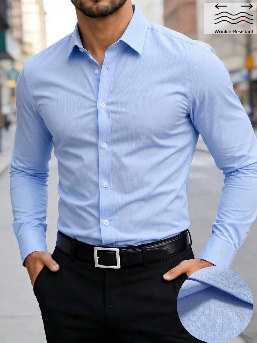 Shirt Shop Stand Collar Button-Up Long Sleeve Polyester Stretch – Marvo