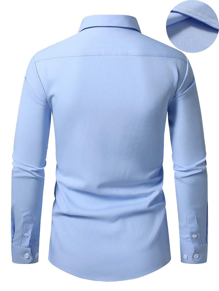 Shirt Shop Stand Collar Button-Up Long Sleeve Polyester Stretch – Marvo