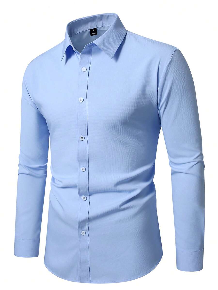 Shirt Shop Stand Collar Button-Up Long Sleeve Polyester Stretch – Marvo