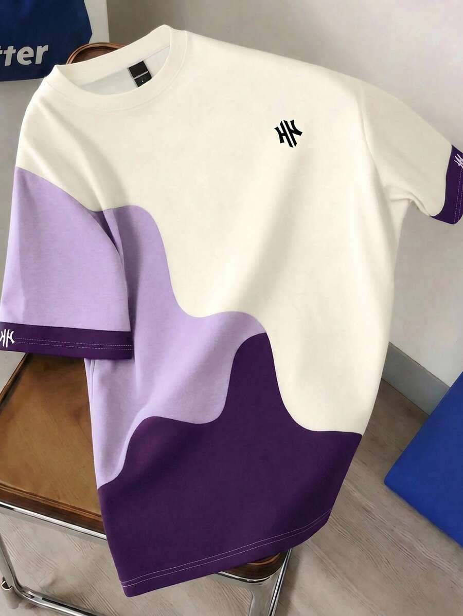 Mens T-Shirt Color Block Drop Shoulder Casual Summer Tee – Valden