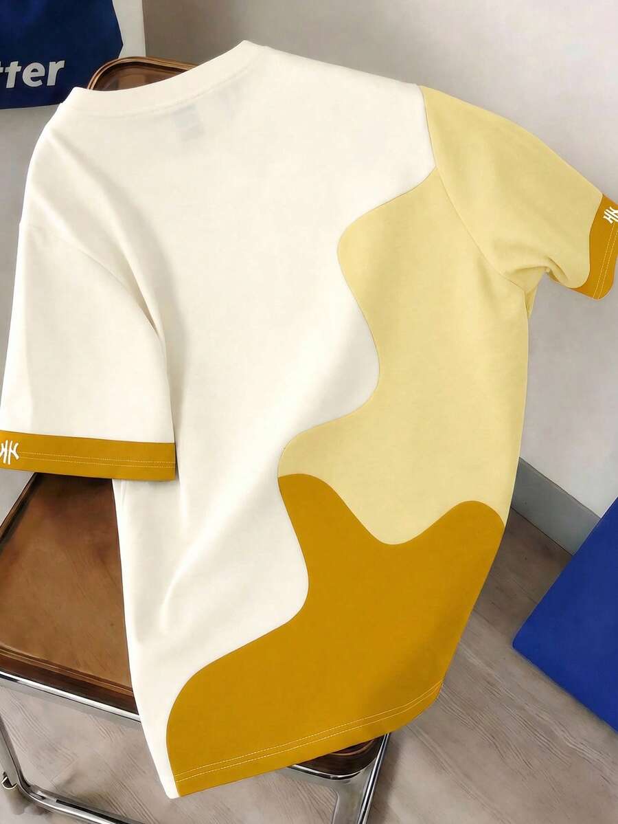 Mens T-Shirt Color Block Drop Shoulder Casual Summer Tee – Valden