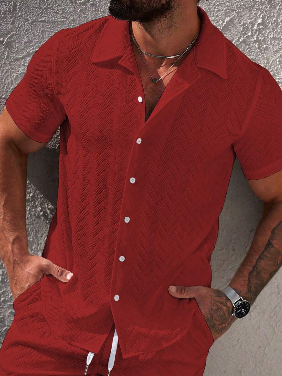 Mens Short Sleeve Shirt Solid Color Single-Breasted Casual – Vanto