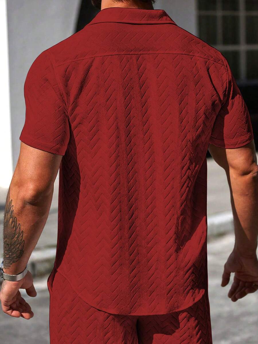Mens Short Sleeve Shirt Solid Color Single-Breasted Casual – Vanto