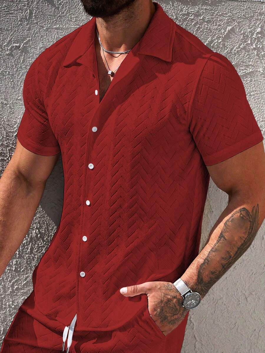 Mens Short Sleeve Shirt Solid Color Single-Breasted Casual – Vanto