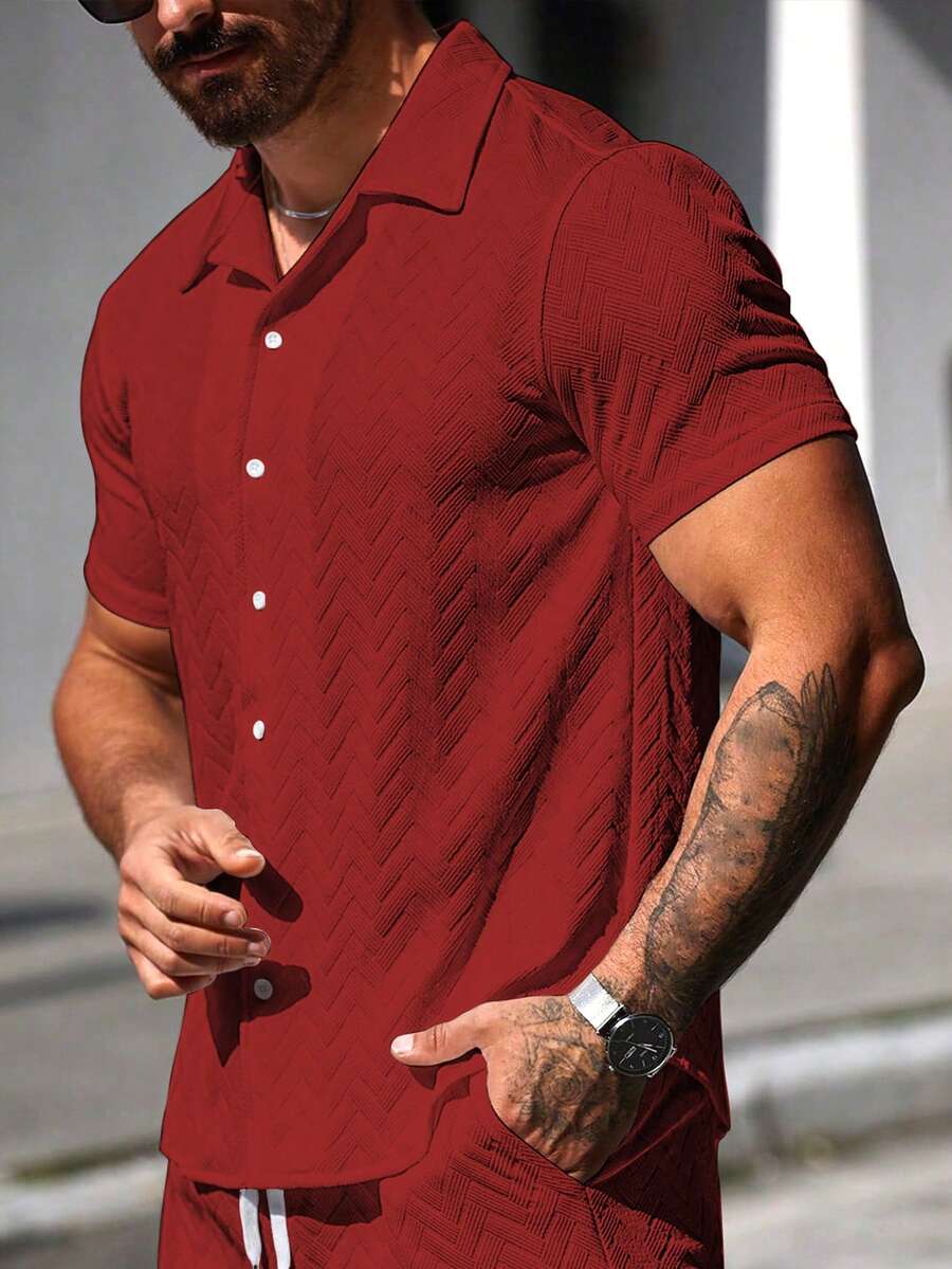 Mens Short Sleeve Shirt Solid Color Single-Breasted Casual – Vanto